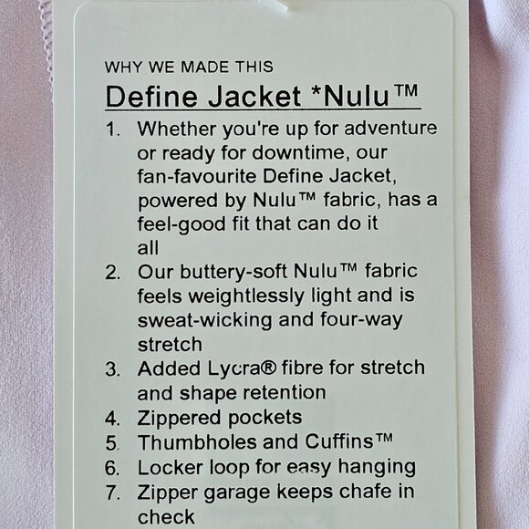 NWT LULULEMON PNKO Pink Organza Buttery Soft Nulu Define Jacket Size 12 - Picture 8 of 8